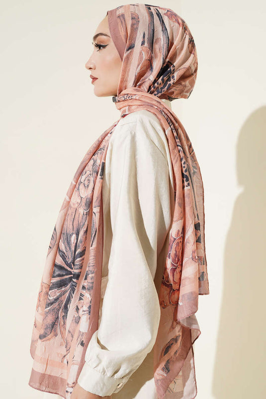 Striped Authentic Patterned Shawl Salmon