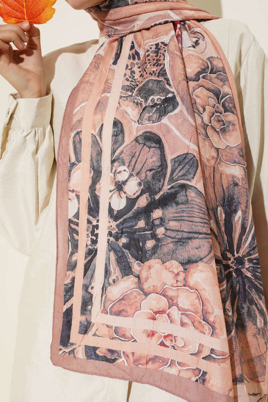 Striped Authentic Patterned Shawl Salmon