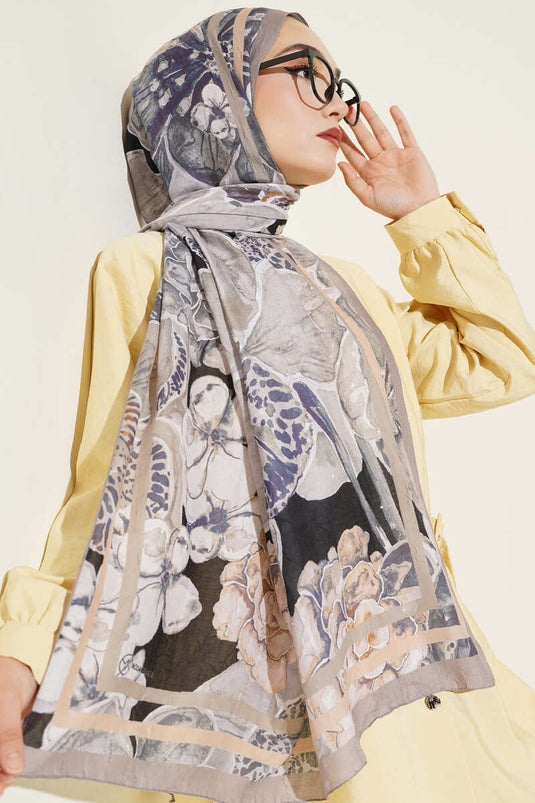 Striped Authentic Patterned Shawl in Mink Color