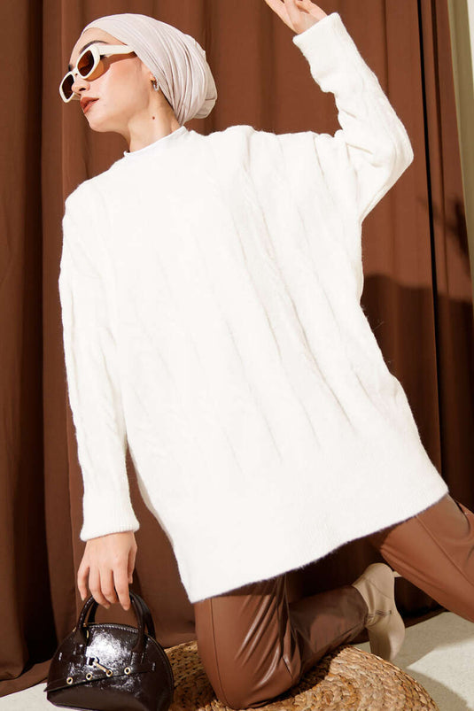 Tunique en maille douce rayée, écru