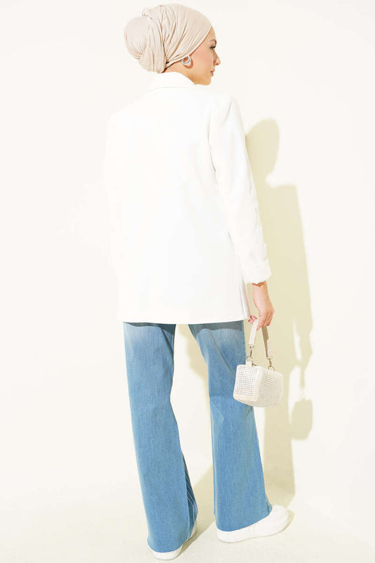 Pantalon Large À Rayures Et Orné En Bleu Clair