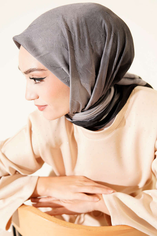 Şeritli Bambu Kraş Eşarp Antrasit