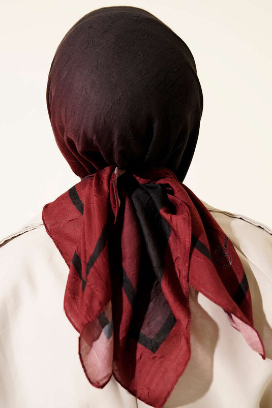 Şeritli Bambu Kraş Eşarp Bordo