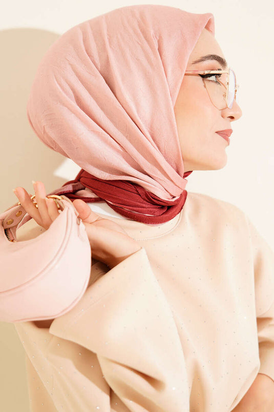 Şeritli Bambu Kraş Eşarp Bordo Bej