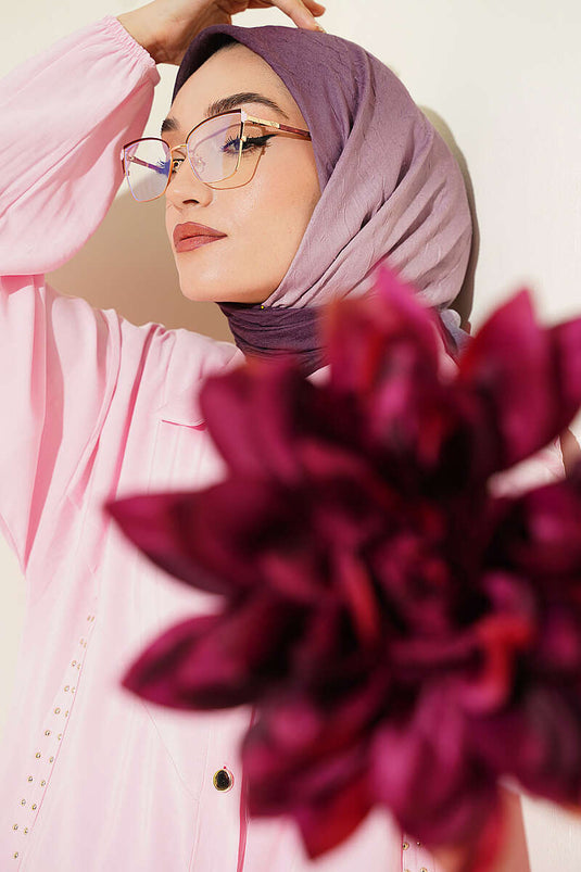 Şeritli Bambu Kraş Eşarp Magenta
