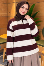 Pull À Boutons Rayé Bordeaux