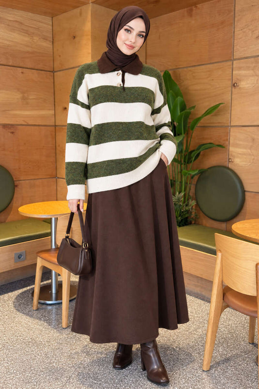 Pull En Maille À Boutons Vert Rayé