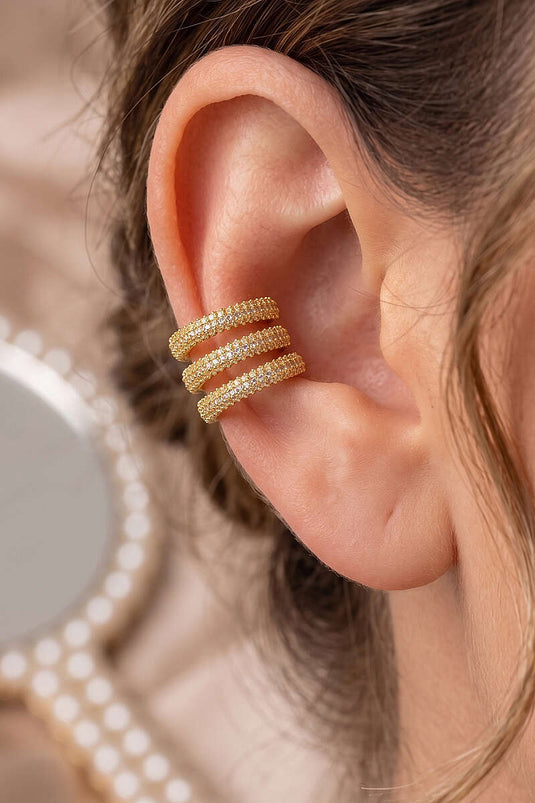 Şeritli Helix Küpe Gold