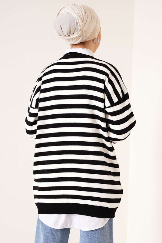 Striped Knit Tunic Black