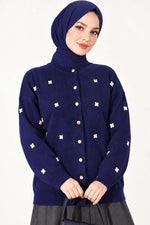 Gilet En Maille Bleu Marine À Broderie Florale