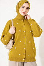 Gilet En Maille Brodé À Fleurs En Vert Olive
