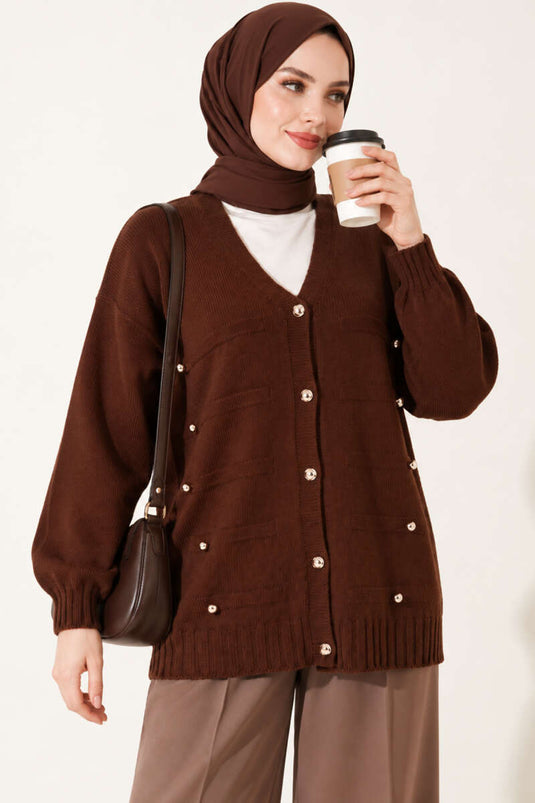 Gilet En Maille Marron À Boutons