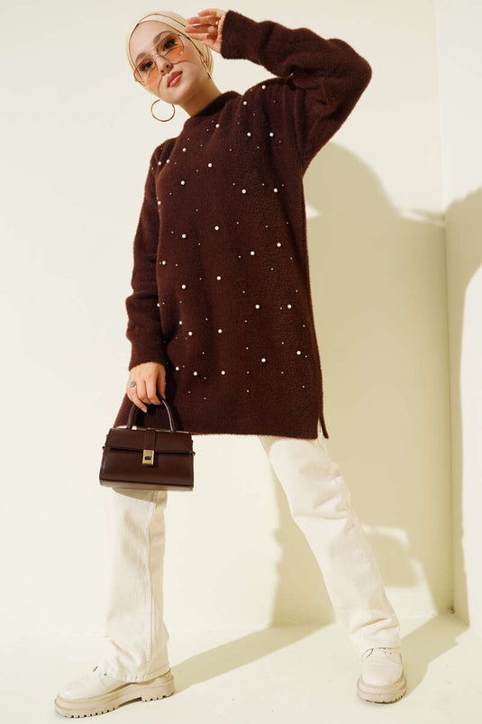 Bearded Tunic with Sprinkled Pearls, Brown
