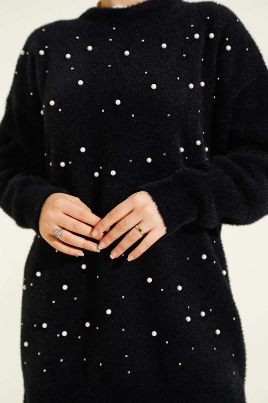 Bearded Tunic with Sprinkled Pearls, Black