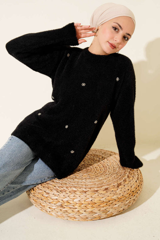 Bearded Tunic with Sprinkled Stone Detail, Black