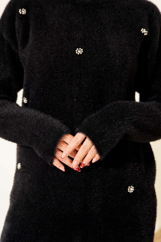 Bearded Tunic with Sprinkled Stone Detail, Black