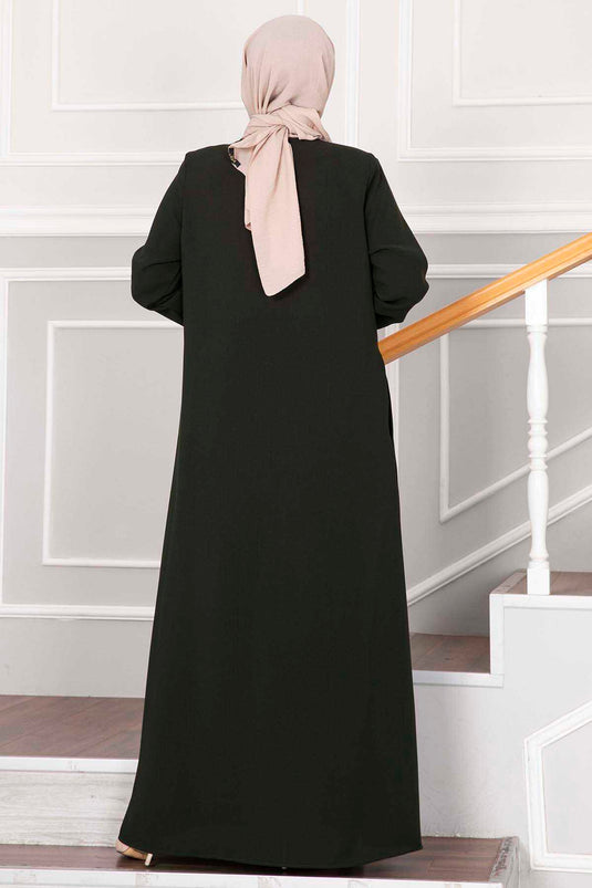 Besprenkelter Stein Detaillierter Hijab Abaya Khaki