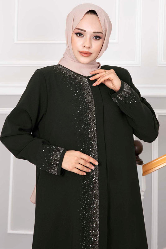 Hijab Abaya Khaki with Sprinkled Stone Detail