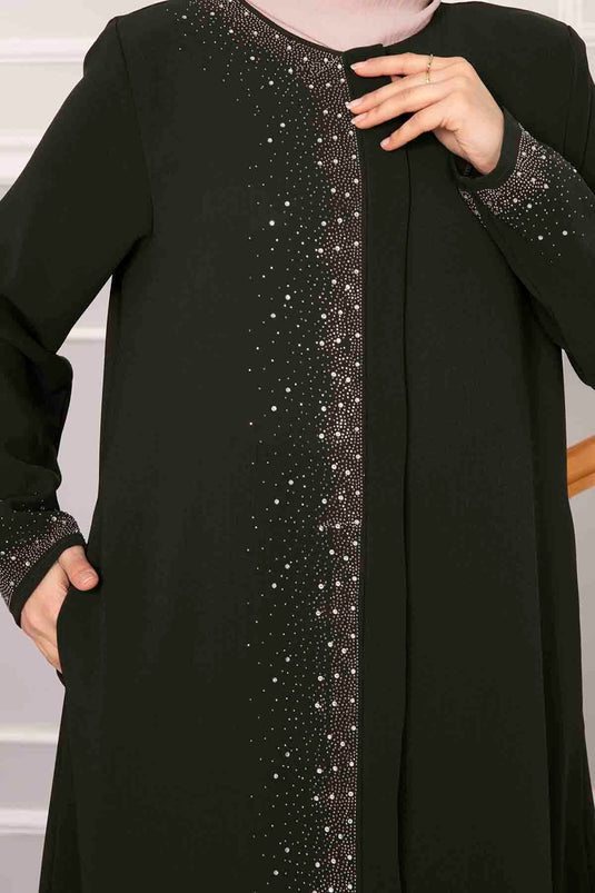 عباية حجاب بتفاصيل حجرية كاكي