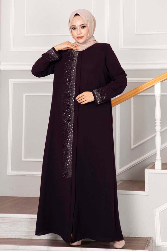 Hijab Abaya with Sprinkled Stone Detail Damson