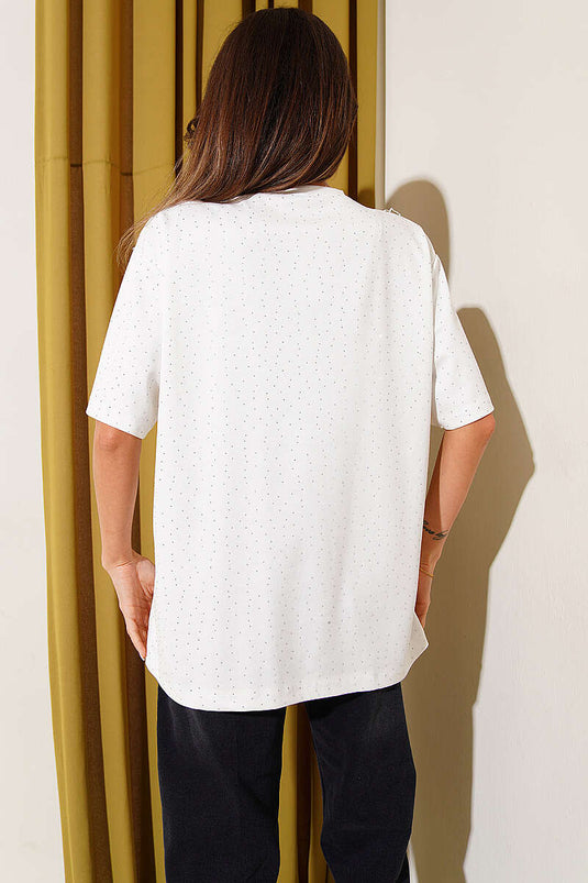 Basic T-shirt with Scattered Stones White