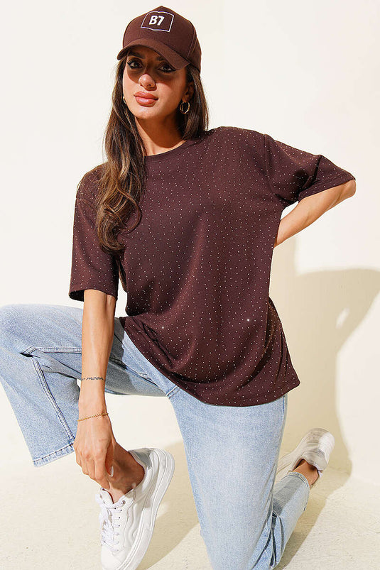 Basic T-shirt with Scattered Stones Coffee