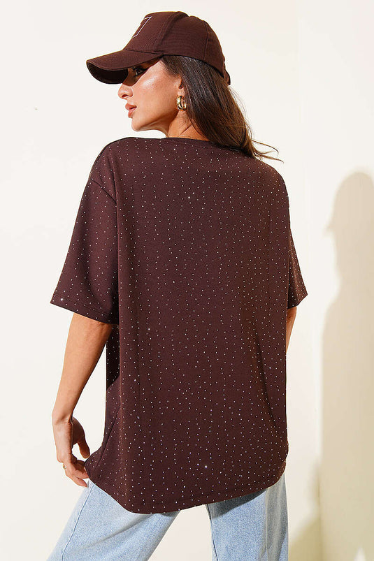 Basic T-shirt with Scattered Stones Coffee