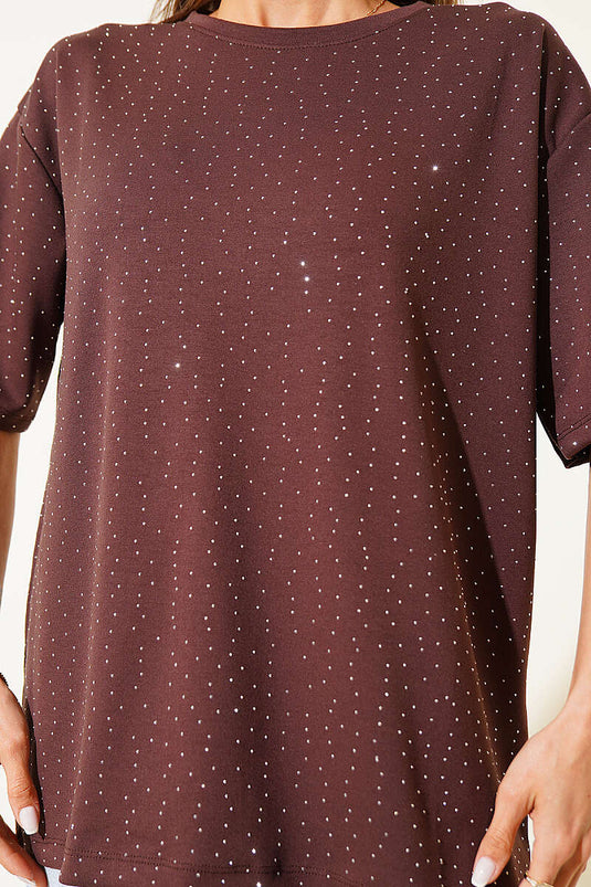Basic T-shirt with Scattered Stones Coffee