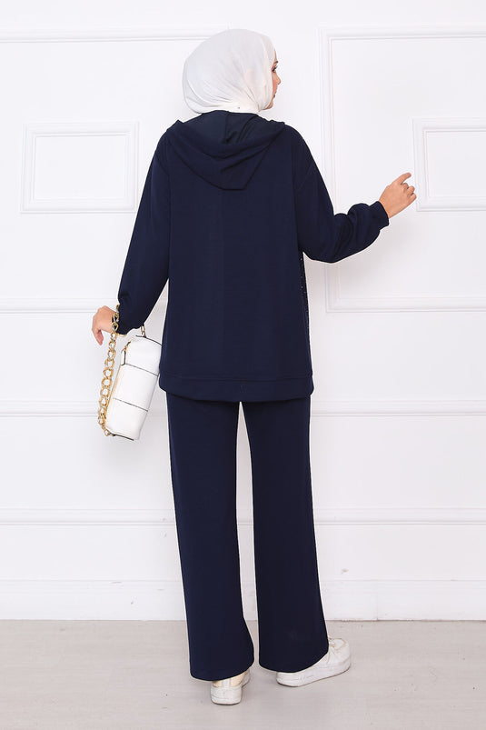 Ensemble deux pièces Oysho avec pierres dispersées et fermeture éclair, bleu marine