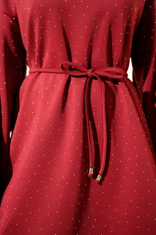 Serpme Taşlı İp Bağcıklı İkili Takım Bordo