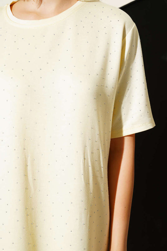 Robe midi jaune à pierres éparpillées