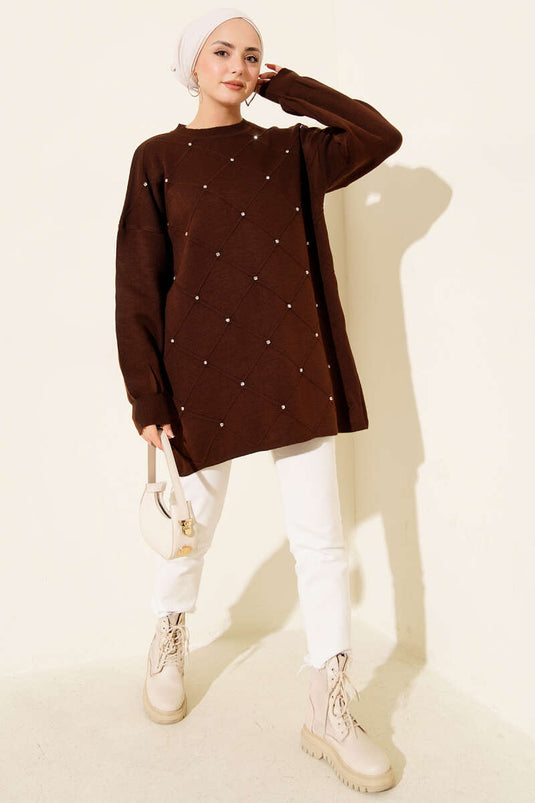 Sprinkled Stone Knit Tunic Brown