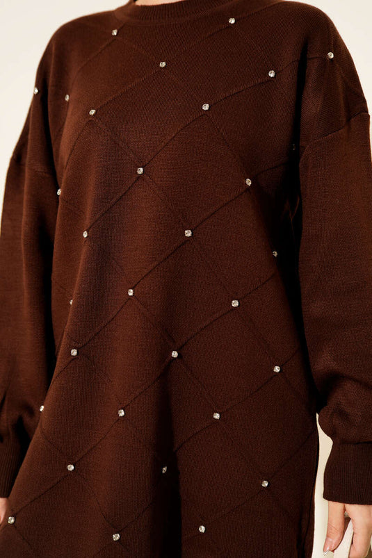 Sprinkled Stone Knit Tunic Brown