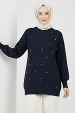 Tunique En Maille Ornée Bleu