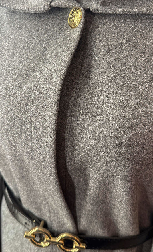 Seyyar  Kemerli Düğme Detaylı Tesettür Kaşe Panço Gri