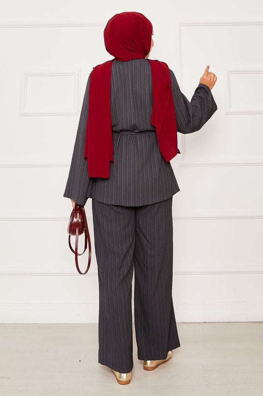 Costume deux pièces boutonné avec ceinture amovible, anthracite