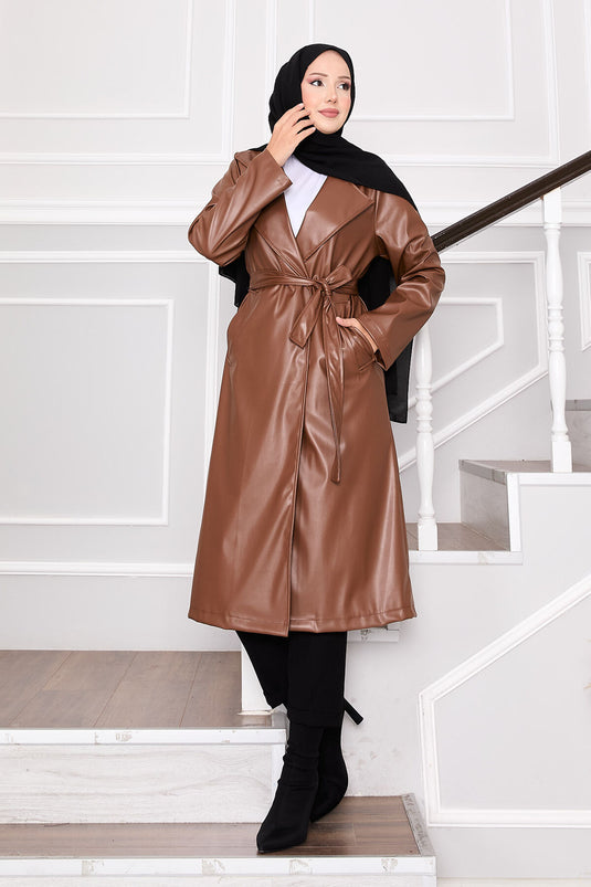 Removable Belted Leather Cap Tan