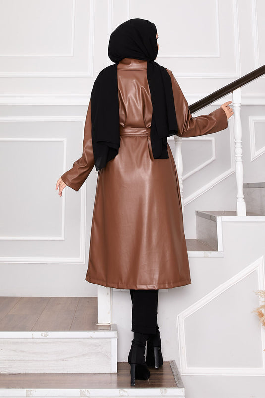 Removable Belted Leather Cap Tan