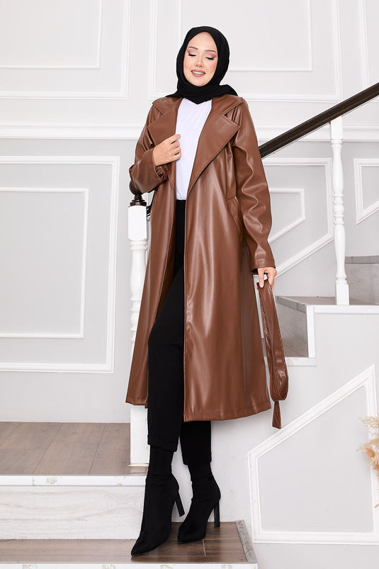 Removable Belted Leather Cap Tan