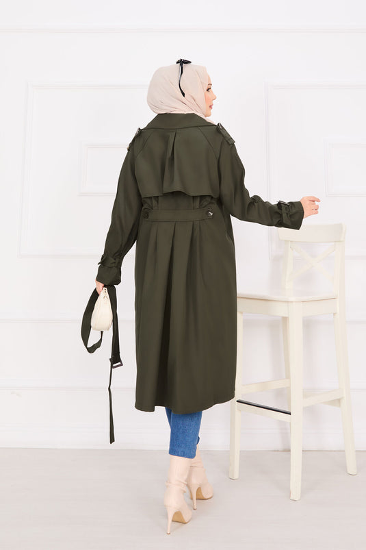 Mobiler Trenchcoat mit Knopfleiste und Gürtel in Khaki