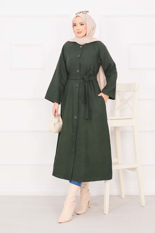 Manteau Cajou Boutonné Ceinturé Mobile Kaki