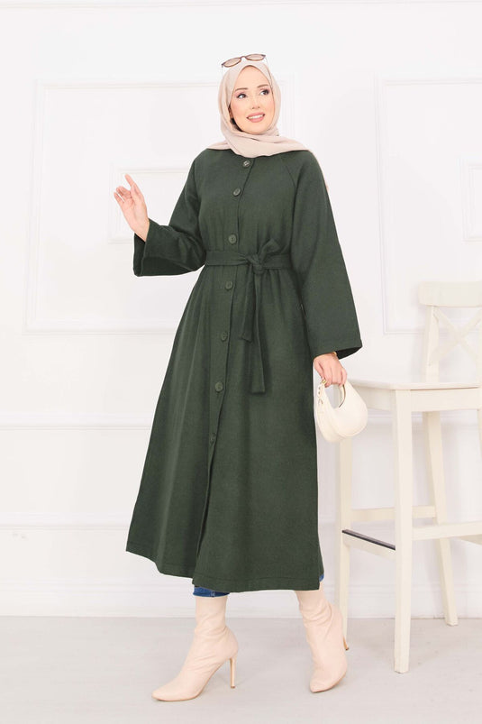 Manteau Cajou Boutonné Ceinturé Mobile Kaki