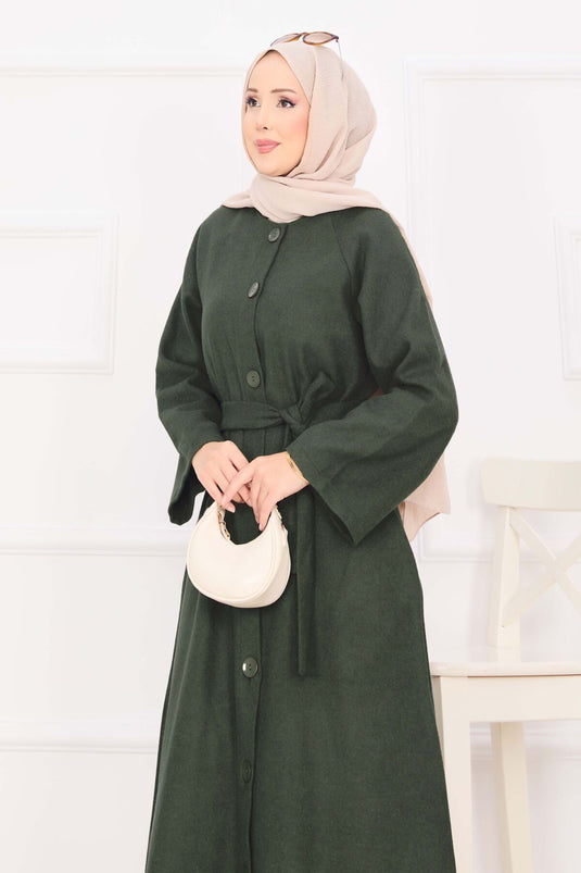 Manteau Cajou Boutonné Ceinturé Mobile Kaki