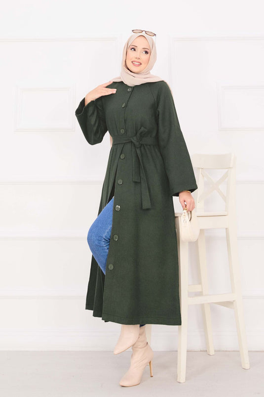 Manteau Cajou Boutonné Ceinturé Mobile Kaki