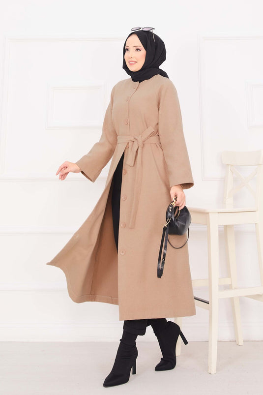 Manteau Cachemire Boutonné Ceinturé Mobile Vison