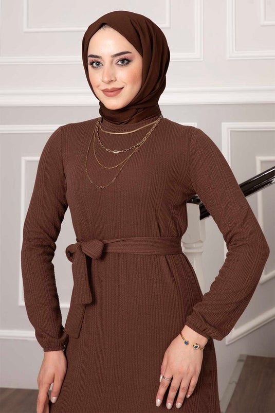 Robe Jupe Volante Ceinturée Flottante Marron