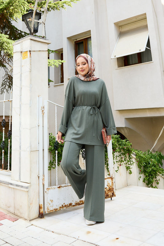 Removable Belted Two-Piece Oysho Set, Almond Green