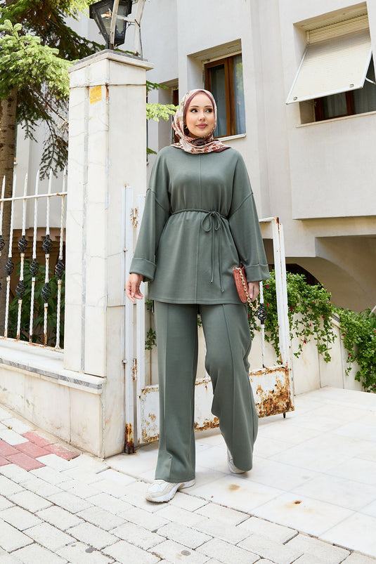 Removable Belted Two-Piece Oysho Set, Almond Green