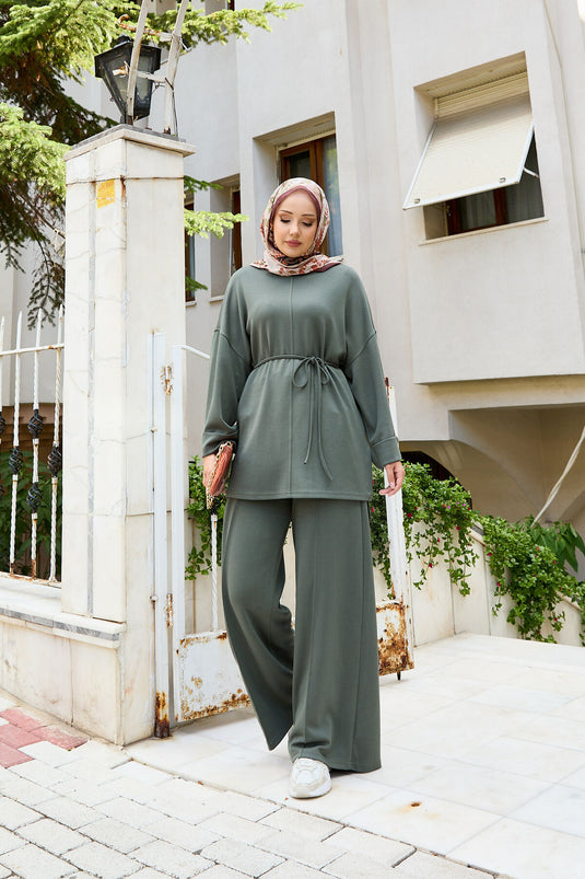 Removable Belted Two-Piece Oysho Set, Almond Green