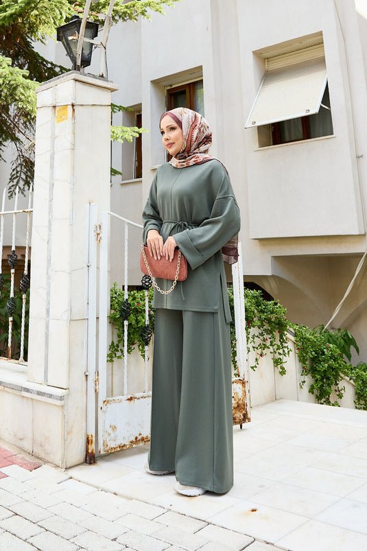 Removable Belted Two-Piece Oysho Set, Almond Green